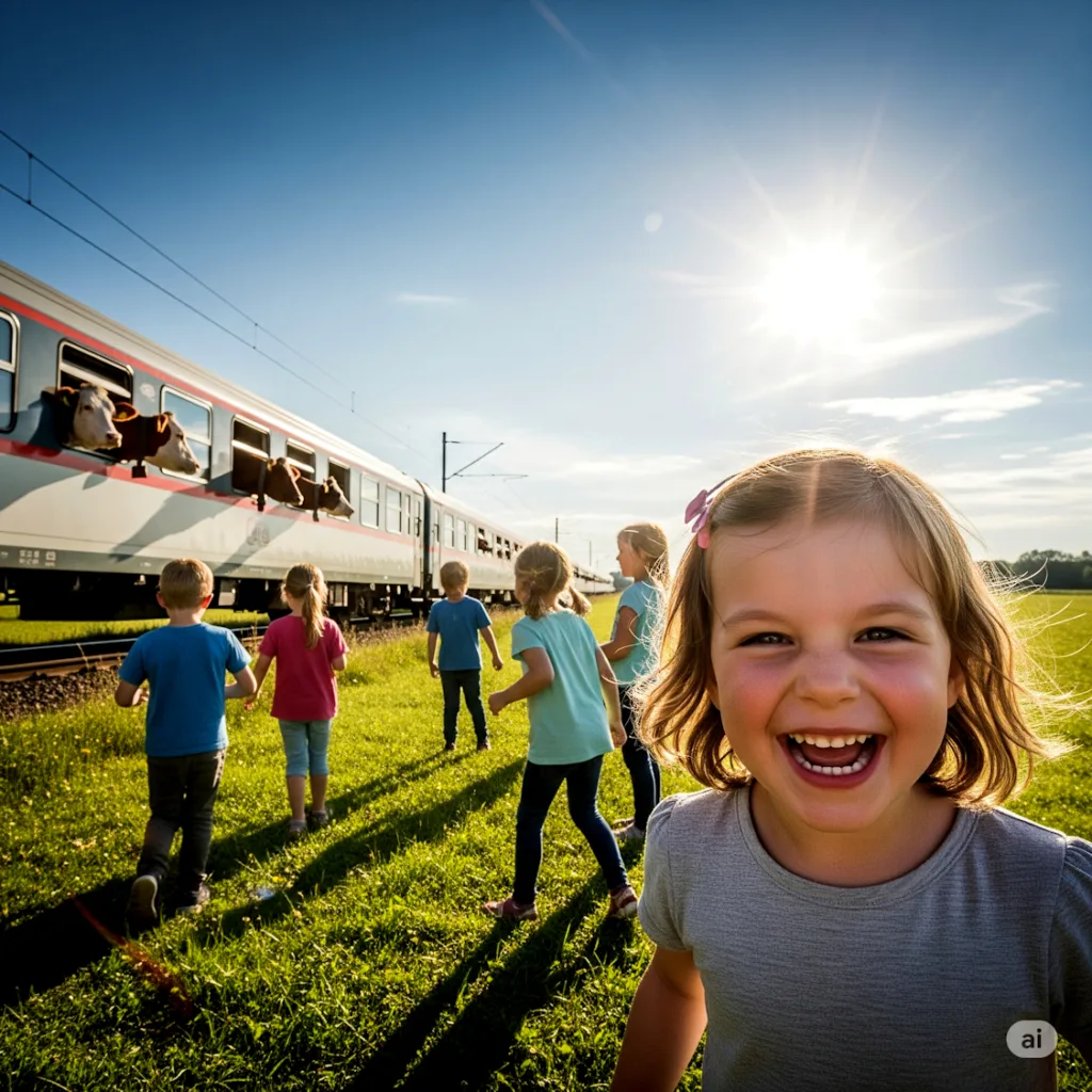 Humour - Enfants regardant passer des vaches dans un train - Demain l'Homme ex SOS-planete